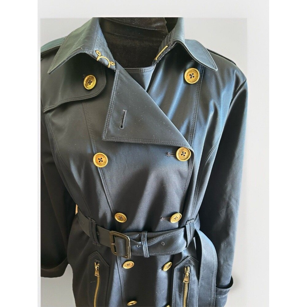 London Fog Heritage Double Breasted Belted Trench Dark Blue Satin Sheen Size L - Picture 8 of 16